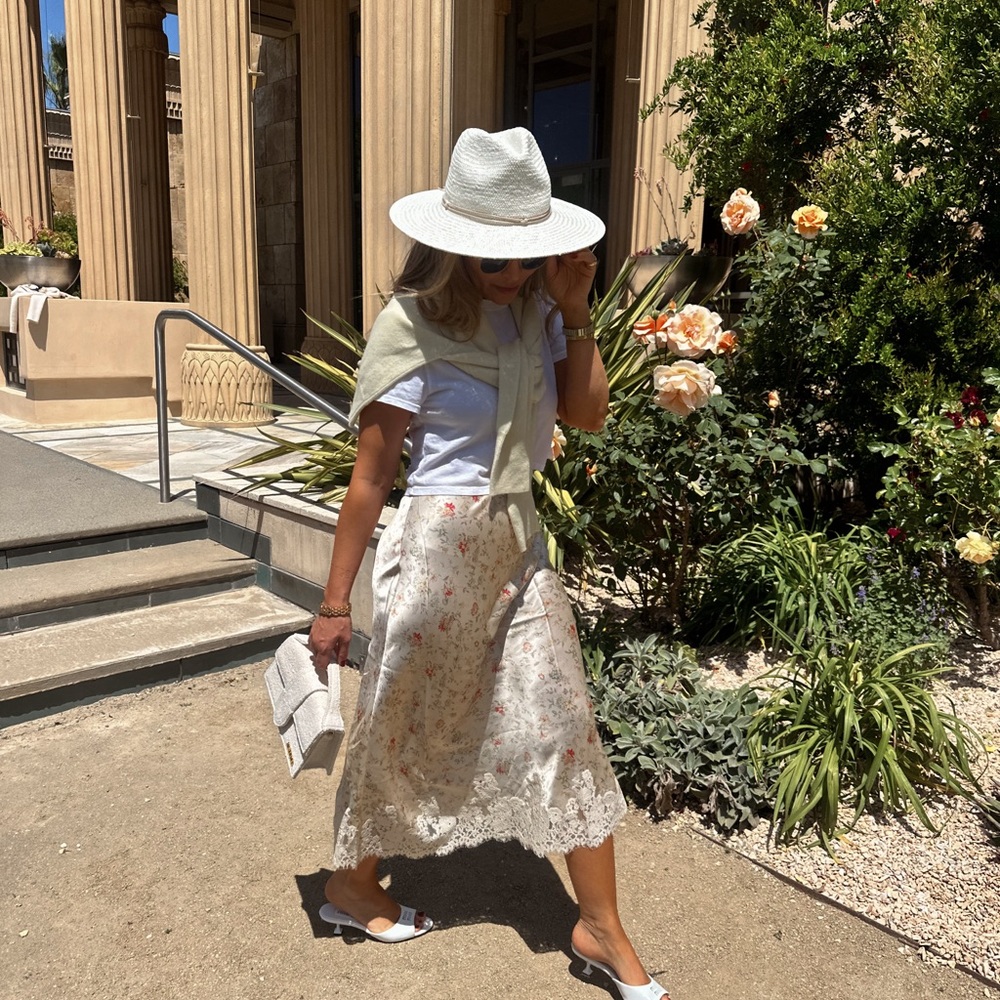 Doen floral silk slip skirt